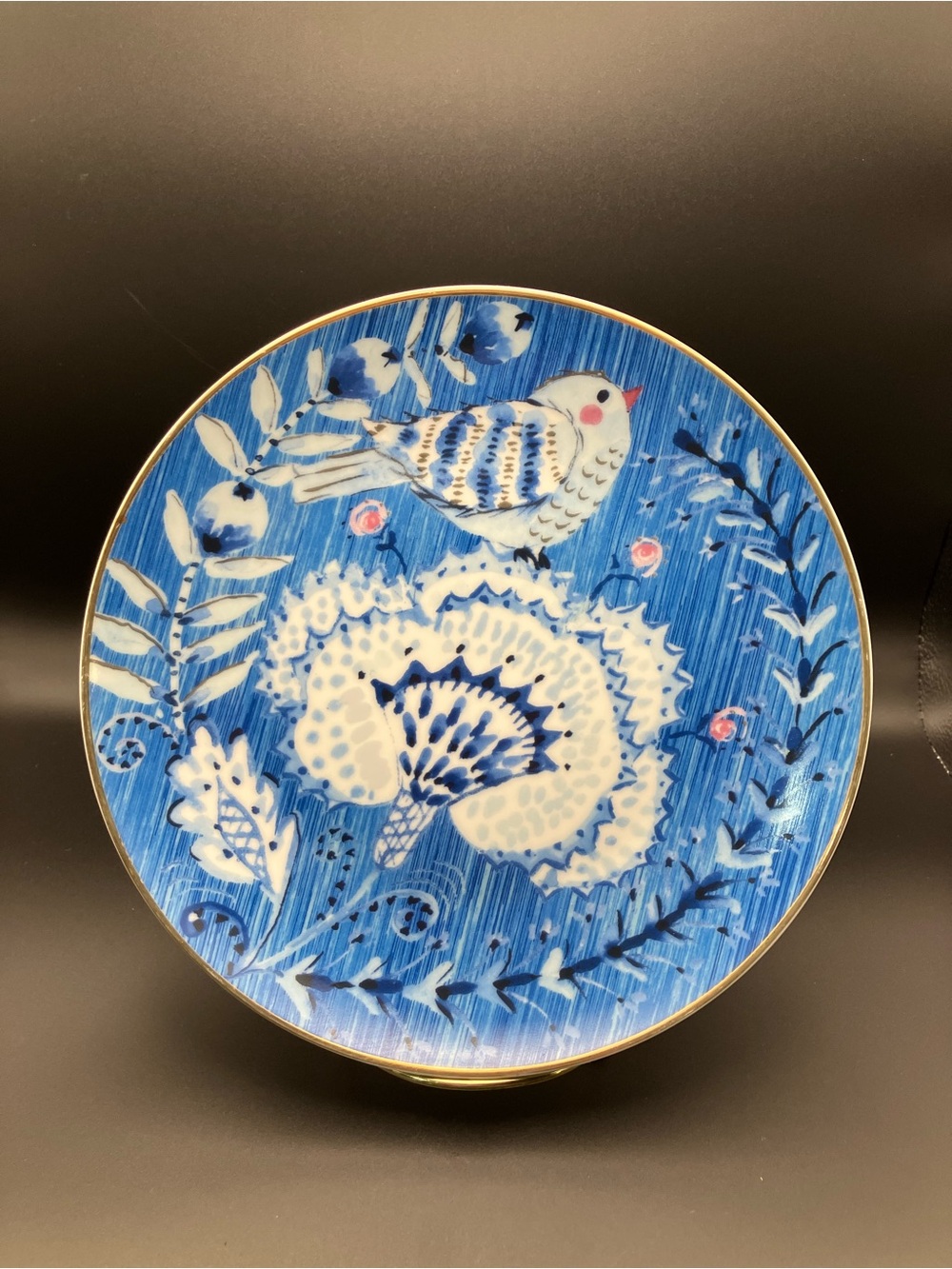 Pier 1 Blue Floral Bird Decorative Wall Plate - Home Art
